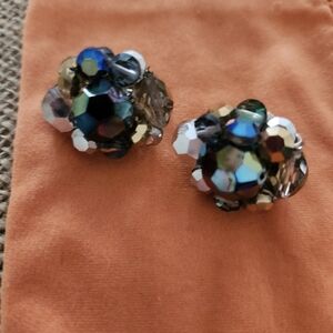 Vogue Blue and Gold Cluster clip Earrings Vintage
